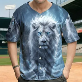 Majestic White Lion Glowing Eyes Ethereal Mane Mystic Clouds - Fantasy Art Gift for Collectors Baseball Jersey