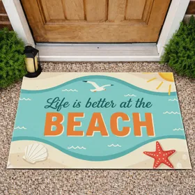 Life is Better at the Beach Quote Ocean Starfish Seagull Sun - Beach Lifestyle Home Decor Doormat