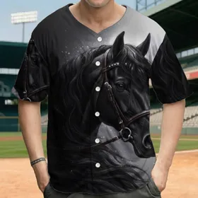 Black Horse Head Dark Brown Bridle Silver Hardware Long Wavy Mane - Horse Lover Gift Baseball Jersey
