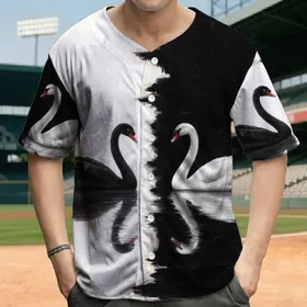 Black Swan White Field White Swan Black Field Dynamic Jagged Line - Wildlife Lover Gift Baseball Jersey