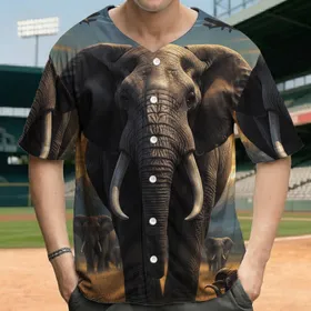 Majestic African Elephant Savannah Pagoda Biplanes Sunset - Wildlife Explorer Gift Baseball Jersey