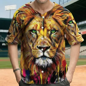 Lion Head Paint Drip Splatter Splash Graffiti Streaks Green Eyes - Art Collector Gift Baseball Jersey
