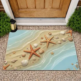 Beach Shoreline Starfish Seashells - Coastal Home Decor Gift for Beach Lover Doormat