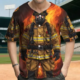 Full-body Firefighter Squad Rescue Flames - First Responder Appreciation Gift Baseball Jersey