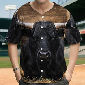 Black Bull Prominent Horns Dry Straw - Farmhouse Decor Gift for Bull Lover Baseball Jersey