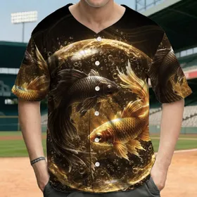Shimmering Gold Bronze Fish Liquid Bubbles Dynamic Swirl - Aquatic Lover Gift Baseball Jersey
