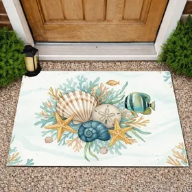 Seashells Sand Dollar Butterflyfish Coral - Coastal Home Decor Gift Doormat