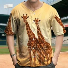 Majestic Adult Giraffes Golden Savanna Sunset - Wild African Landscape Lover Gift Baseball Jersey