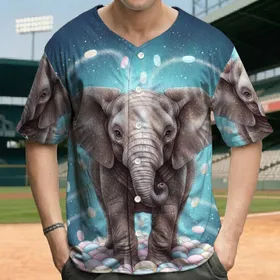 Baby Elephant Iridescent Glitter Floating Pastel Shapes Aura Fantasy - Wildlife Lover Gift Baseball Jersey