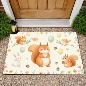 Plump Squirrel Woodland Animals Wildflowers - Home Decor Gift for Wildlife Lovers Doormat