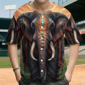 Majestic Indian Elephant Ceremonial Regalia Lush Jungle - Wildlife Lover Gift Baseball Jersey