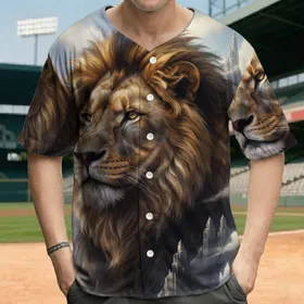 Majestic Realistic Lion Head Golden Mane Architectural Ethereal Cityscape - Wildlife Lover Gift Baseball Jersey