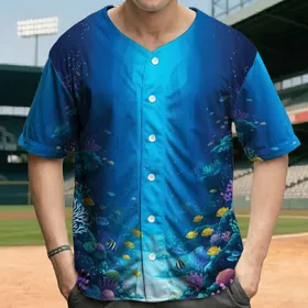 Vibrant Deep Sea Illuminated Coral Canyon Tropical Fish - Ocean Lover Gift Baseball Jersey
