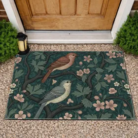 Perched Birds Botanical Branches Wildflowers - Home Decor Gift for Bird Watchers Doormat