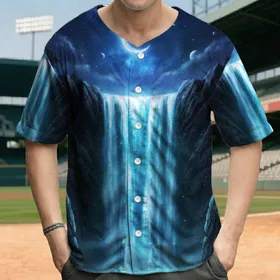 Luminous Waterfall Dark Canyon, Twinkling Stars Glowing Moon - Nature Lover Gift Baseball Jersey