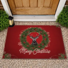 Majestic Deer Antler Christmas Wreath - Merry Christmas Holiday Gift Doormat