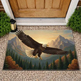 Bald Eagle Alpine Forest Autumn Mountain Sky - Home Decor Gift for Wildlife Lovers Doormat