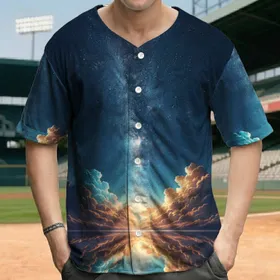 Shimmering Stars Celestial Landscape Mirrored Reflection Glowing Clouds - Star Gazer Gift Baseball Jersey