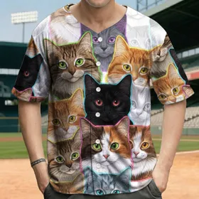 Diverse Breeds Tabby Ginger Calico Cat Portraits Glowing Outline - Cat Lover Pet Owner Gift Baseball Jersey