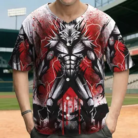Spiky Geometric Wolf Humanoid, Blood Splatter & Lightning - Wolf Lover Gift Baseball Jersey
