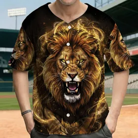 Roaring Male Lion Bared Teeth Golden Mane - Wildlife Lover Gift for Him Baseball Jersey