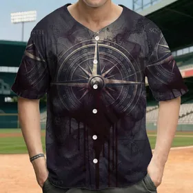 Realistic Weathered Compass Rose Blood Drip Ancient Map - Explorer Gift for Map Lovers Baseball Jersey