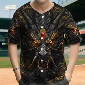 Fierce Dragon Head Golden Scales - Fantasy Art Lover Gift for Dragon Lover Baseball Jersey