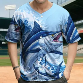 Powerful Aggressive Blue Marlin Breaking Turbulent Ocean Waves - Ocean Lover Gift Baseball Jersey
