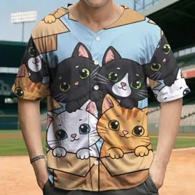 White Black Tuxedo Orange Tabby Cats Peeking From Cardboard Boxes - Animal Lover Gift Baseball Jersey
