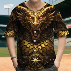 Golden Roaring Dragon Head Armor Belt Star Emblem - Dragon Lover Gift Baseball Jersey