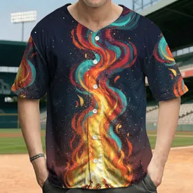 Campfire Glowing Embers Stars Evergreen Trees - Outdoor Adventure Wilderness Camping Gift Baseball Jersey