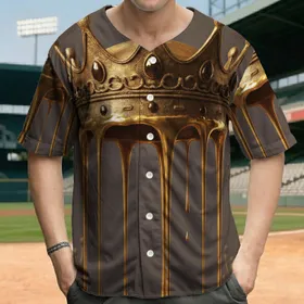 Antique Gold King's Crown with Molten Liquid Gold Drips - Regal Style Gift for Men Baseball Jersey
