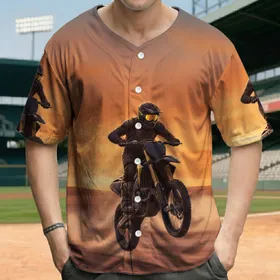 Motocross Rider Desert Sunset Dirt Bike Jump - Motorcycle Rider Gift Baseball Jersey