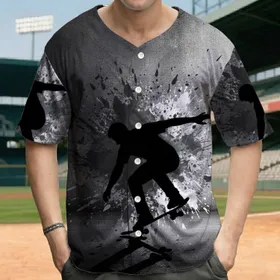 Skateboarder Silhouette Action Paint Splatter - Urban Streetwear Lifestyle Baseball Jersey