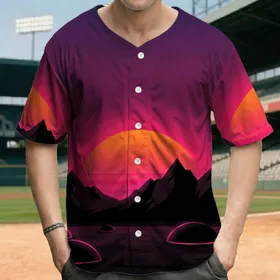 Vibrant Retro Sunset Futuristic Desert Scene Alien Planet Domes - Sci-Fi Fan Gift Baseball Jersey