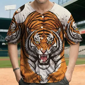 Powerful Snarling Tiger Glowing Eyes Clawed Paws - Wildlife Lover Gift for Big Cat Lover Baseball Jersey