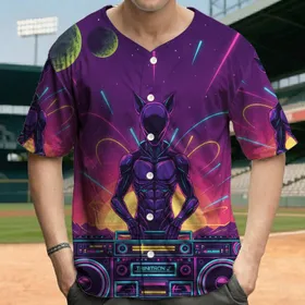 Alien Creature DJ Console Boombox - Futuristic Sci-Fi Music Lover Gift Baseball Jersey