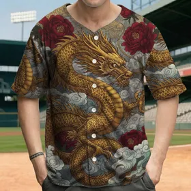 Golden Chinese Dragon Asian Floral - Mythical Creature Gift for Dragon Lover Baseball Jersey