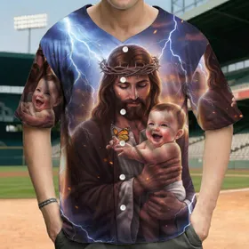 Jesus Crown of Thorns Baby Butterfly Lightning - Faith Gift for Believer Baseball Jersey