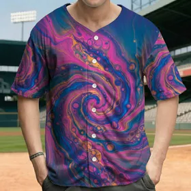 Deep Teal Pink Blue Purple Fluid Streams Marble Cellular Swirls - Casual Lifestyle Gift Baseball Jersey