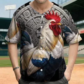 Photorealistic Rooster Ancient Mesoamerican Stone Reliefs - History Enthusiast Gift Baseball Jersey
