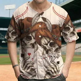 Cowboy Skulls Poker Cards Western Yoke - Game Night Gift Baseball Jersey
