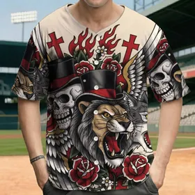 Roaring Lion Skull Wolf Eagle Red Crosses - Lifestyle Wear for Collectors of Iconic Imagery Baseball Jersey