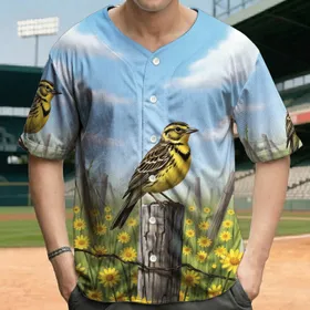 Yellow-breasted Lark Weathered Fence - Wildlife Lover Gift Baseball Jersey