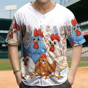 Cartoon Chickens Roosters Farmhouse Decor - Farm Animal Lover Gift Baseball Jersey