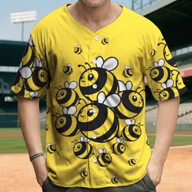 Bold Dynamic Stylized Cartoon Bees Summer Lifestyle Gift for Garden Enthusiast Baseball Jersey