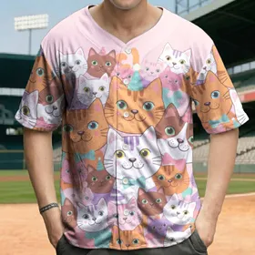 Numerous Cartoon Cat Faces Party Hats Bow Ties - Cat Lover Holiday Gift Baseball Jersey