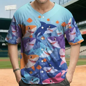 Friendly Cartoon Sharks Underwater Scene - Ocean Life Gift for Marine Lover Baseball Jersey