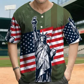 Statue of Liberty American Flag 250 Years - Independence Day Gift for Veterans Baseball Jersey