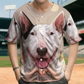 White Bull Terrier Dog Heart Hands Blurred Faces Bokeh - Thoughtful Animal Lover Gift Baseball Jersey